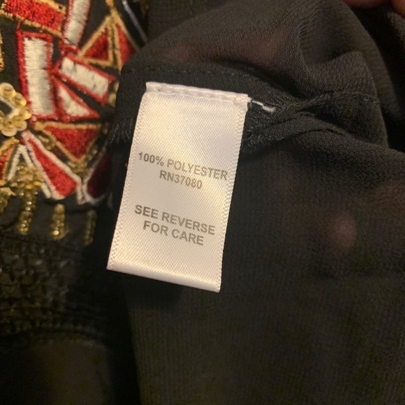 Cato | Black Embroidered Bead Adjustable Tassel Waist Kimono Sheer Tunic Top XS - Picture 9 of 17